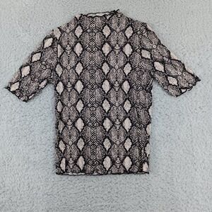 Caution to the Wind Snakeskin Ribbed Mock Neck Top Grey Black J5035-SNK Medium